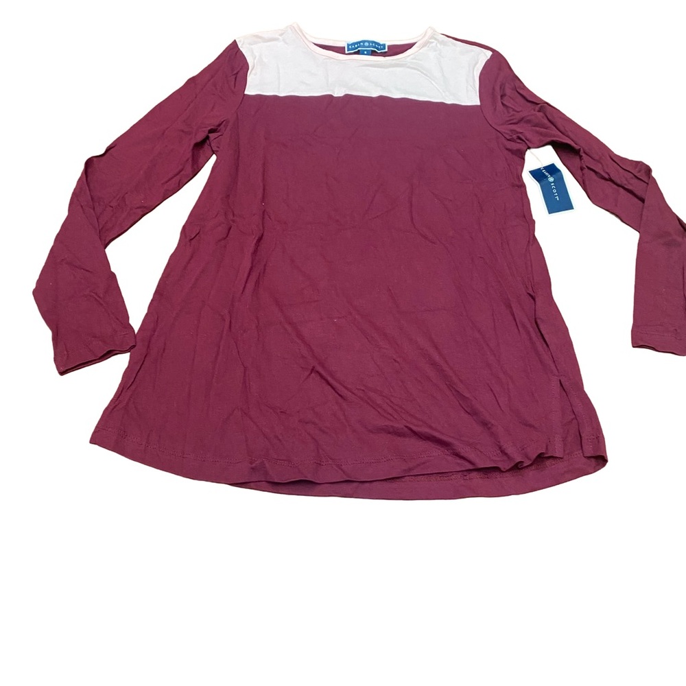 Karen Scott Women's Pink & Maroon Color Block Long Sleeve Top Size Small NWOT